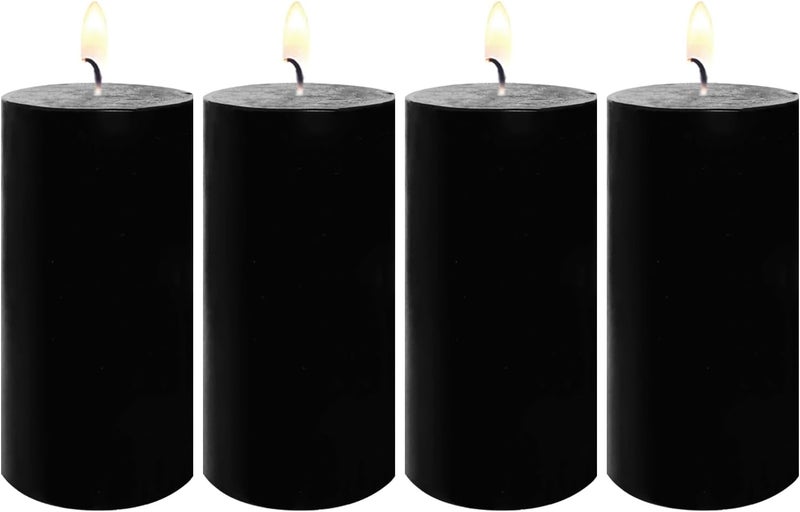 Sihuida 4 Pack Black Pillar Candles, 2x4 Inch, Long-Lasting, Dripless and Smokeless Unscented Candles, Ideal for Halloween Home Décor Religious Meditation Ritual - Image 1